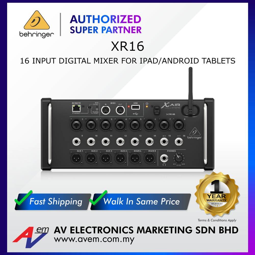 Behringer X Air XR16 16channel TabletControlled Digital Mixer c/w 8